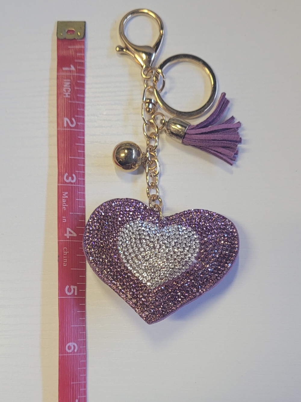 Sparkling Purple Heart Keychain with Tassel